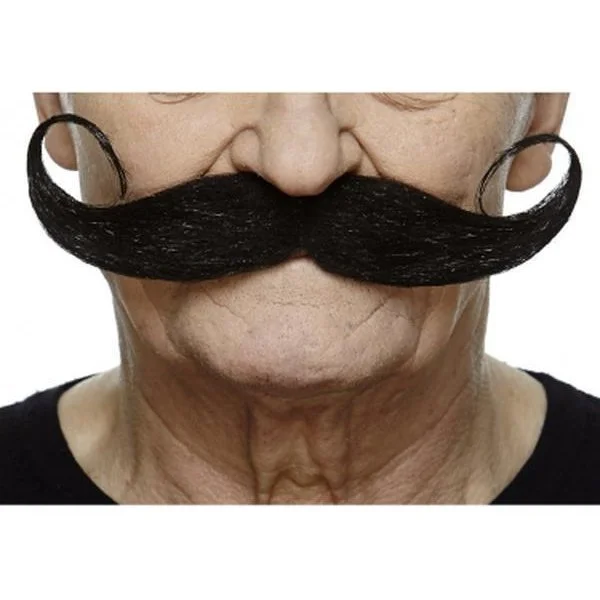 Black Long Handlebar Moustache 3 Black Long Handlebar Moustache