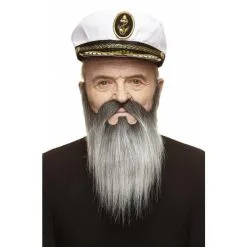 Black With Grey Old Captain Beard And Moustache