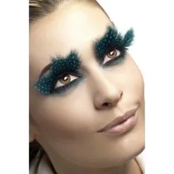 Eyelashes, Large Feather With Aqua Dots